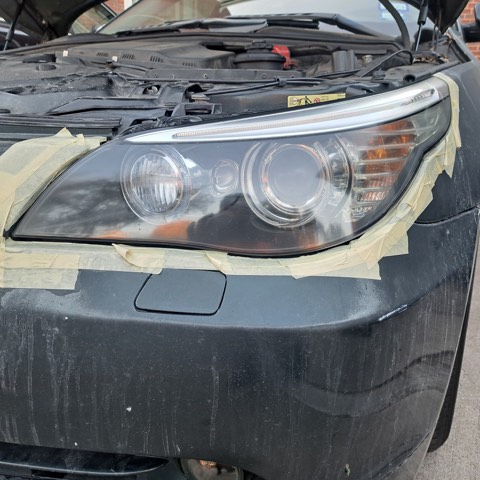 Sedan headlight after restoration, fully clear