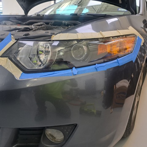 Sedan headlight after restoration, fully clear