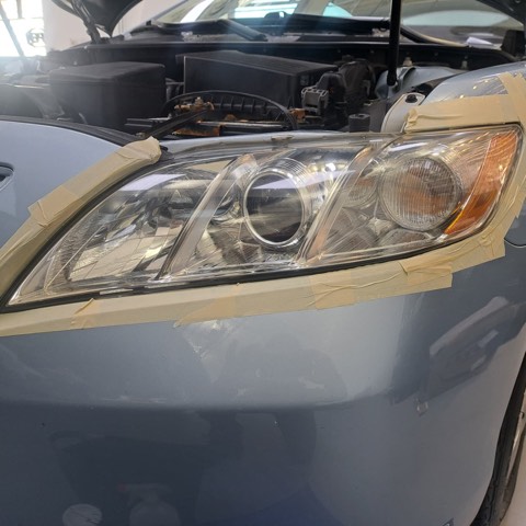 Sedan headlight after restoration, fully clear