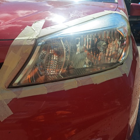 Sedan headlight after restoration, fully clear