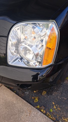 Sedan headlight after restoration, fully clear
