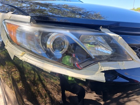 Sedan headlight after restoration, fully clear